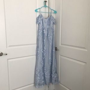 Light Blue Lace Cold-Shoulder Evening Dress